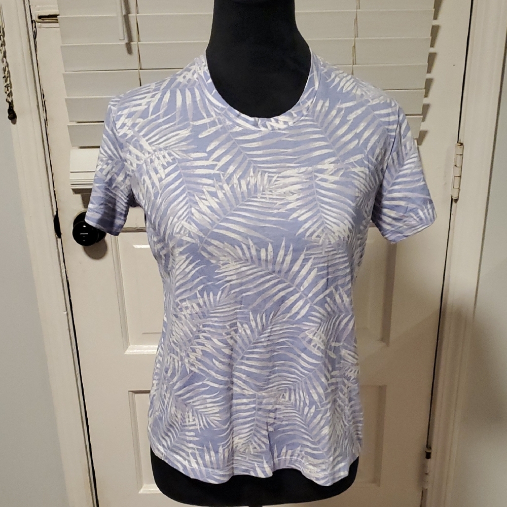 Eco Threads Tropical Leaf Print Short Sleeve Top